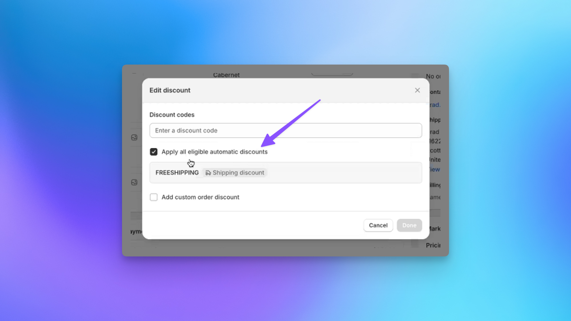 Unchecking the automatic discount option on a Shopify draft order to resolve Send To Many generation errors