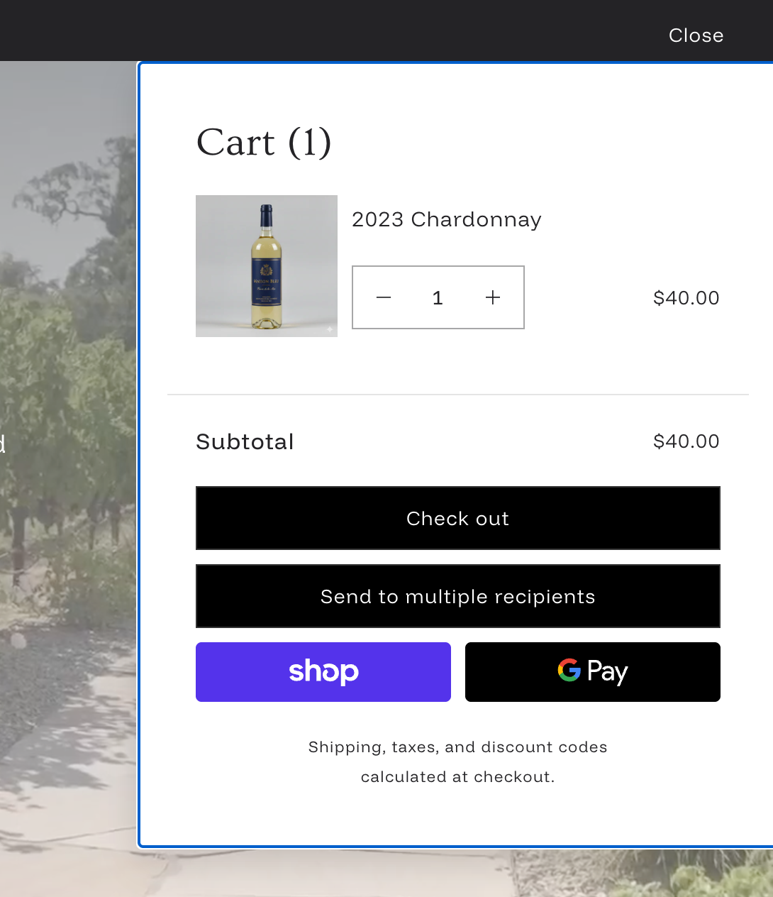 Send To Many button displayed in a Shopify cart drawer alongside the checkout button