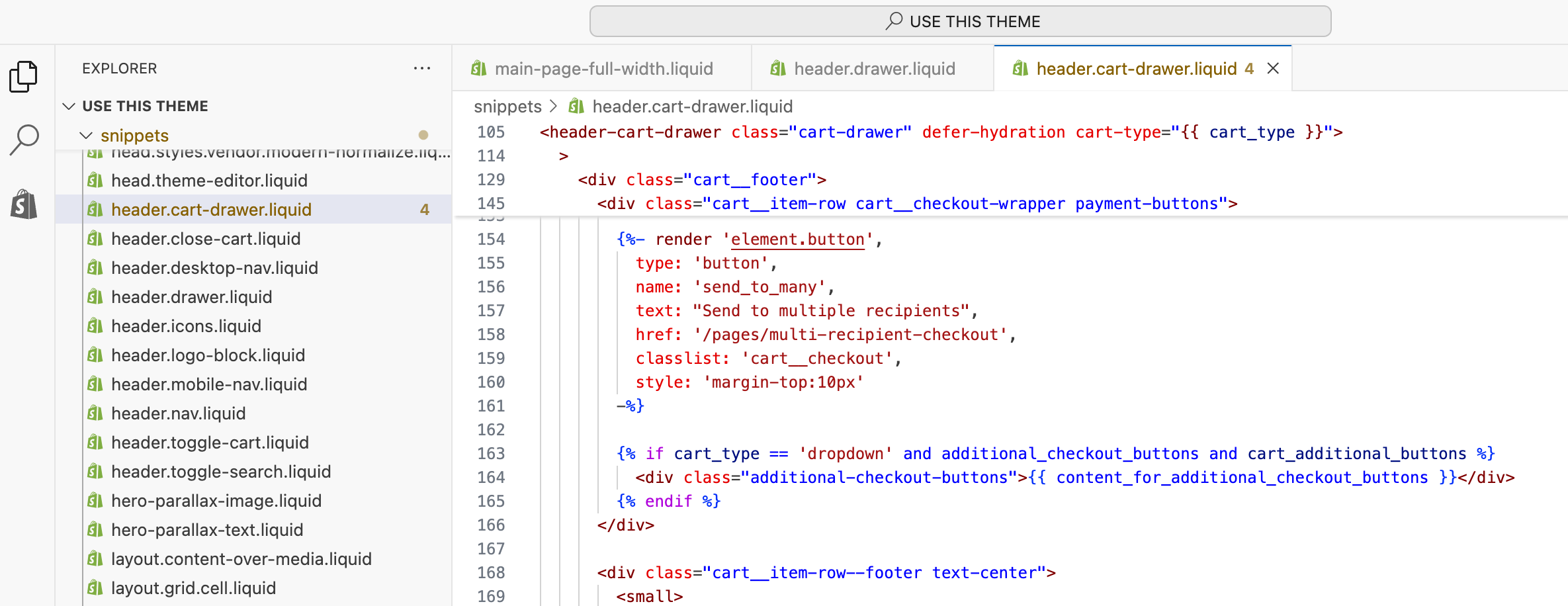 Adding the Send To Many button to a Shopify cart drawer template in the theme code editor