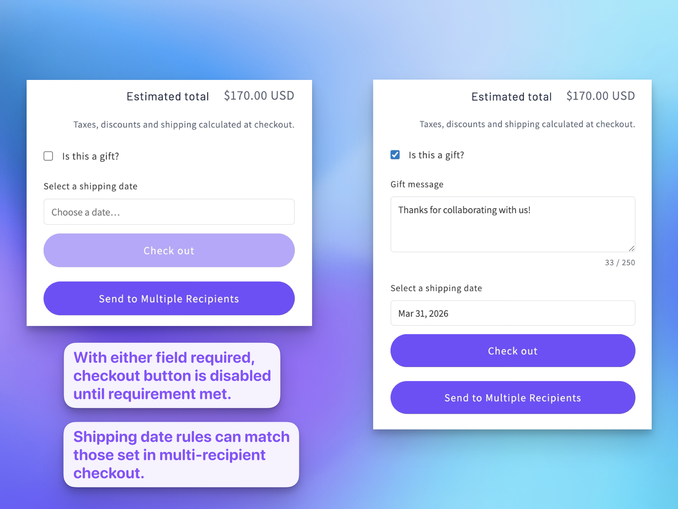 Single checkout widget
