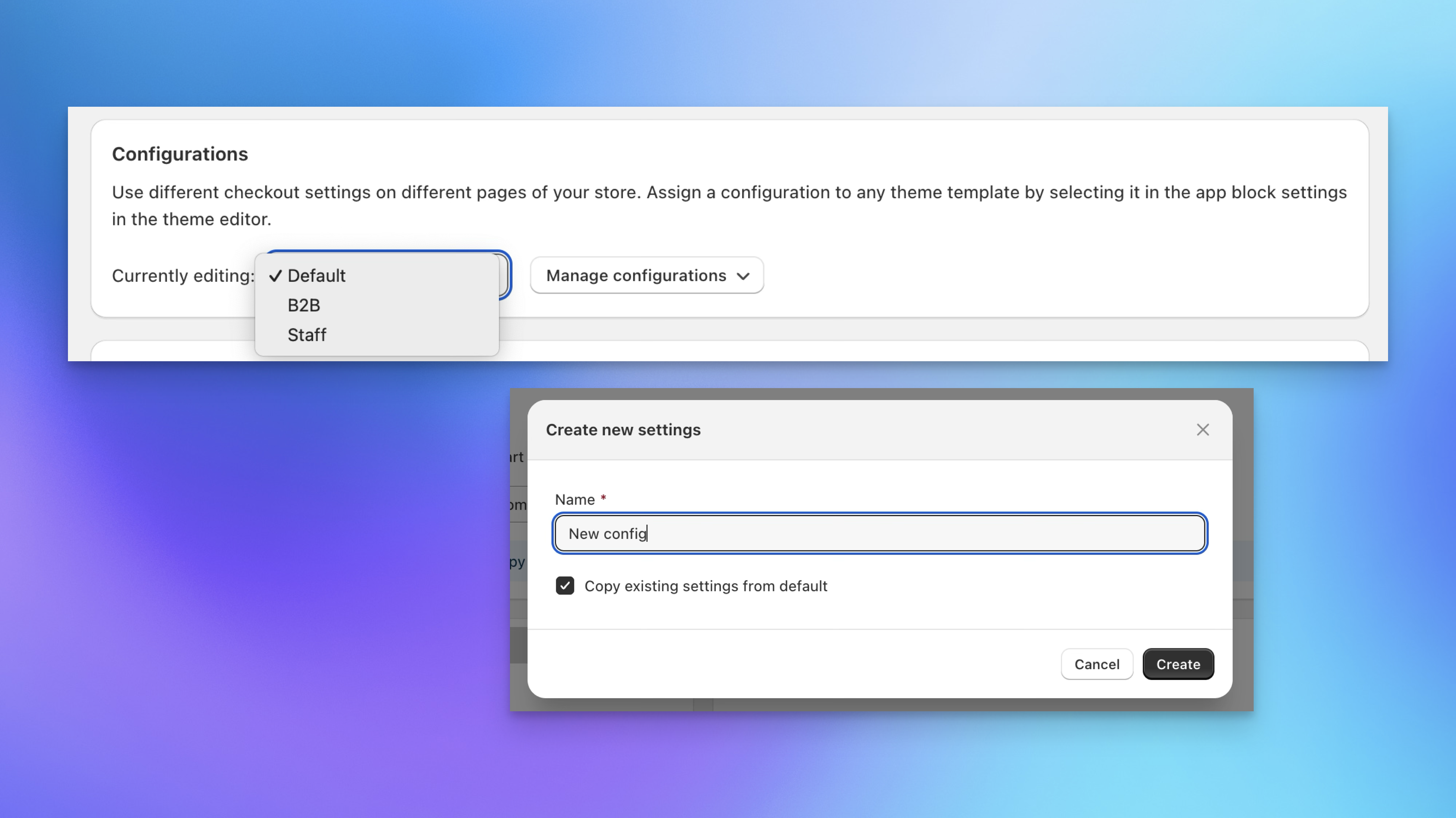 Configuration selector dropdown in Send To Many checkout settings