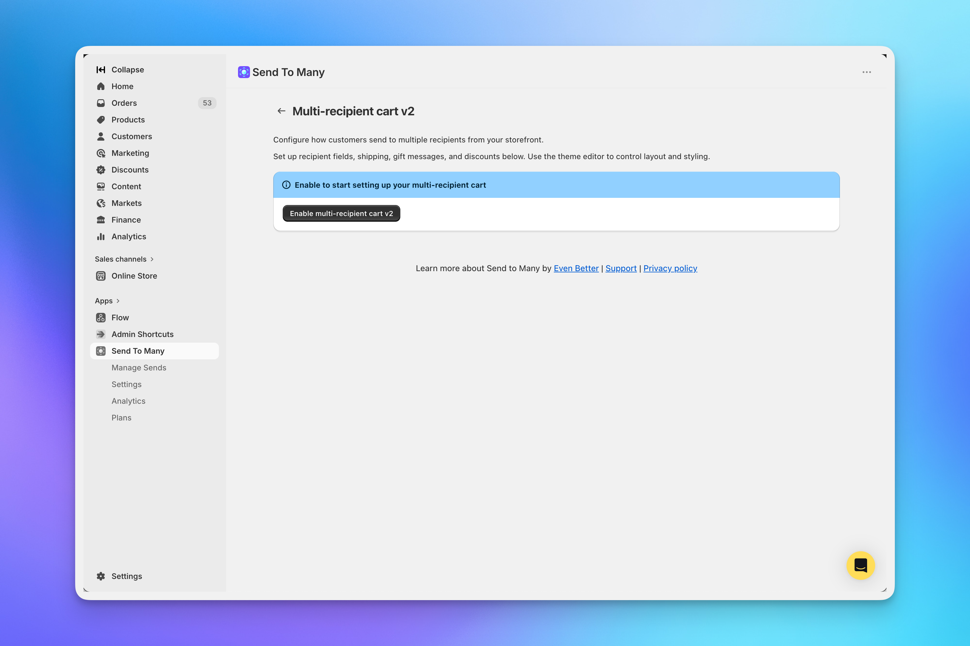 Send To Many checkout enable prompt with activation banner